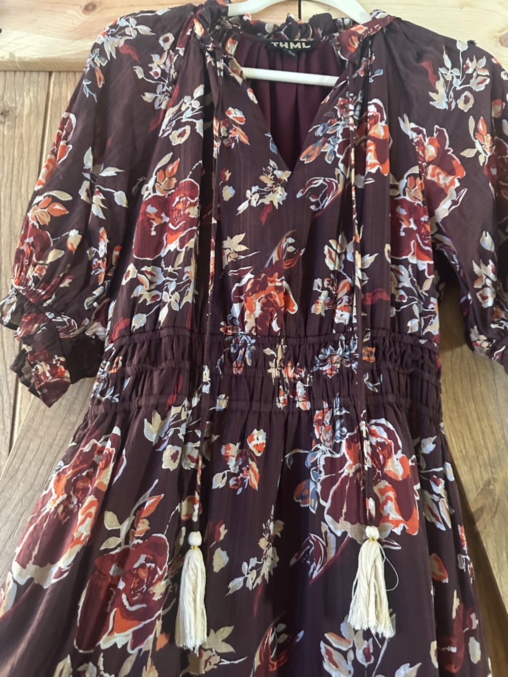 THML Burgundy Floral Ruffle-Neck Maxi - Picture 3 of 9